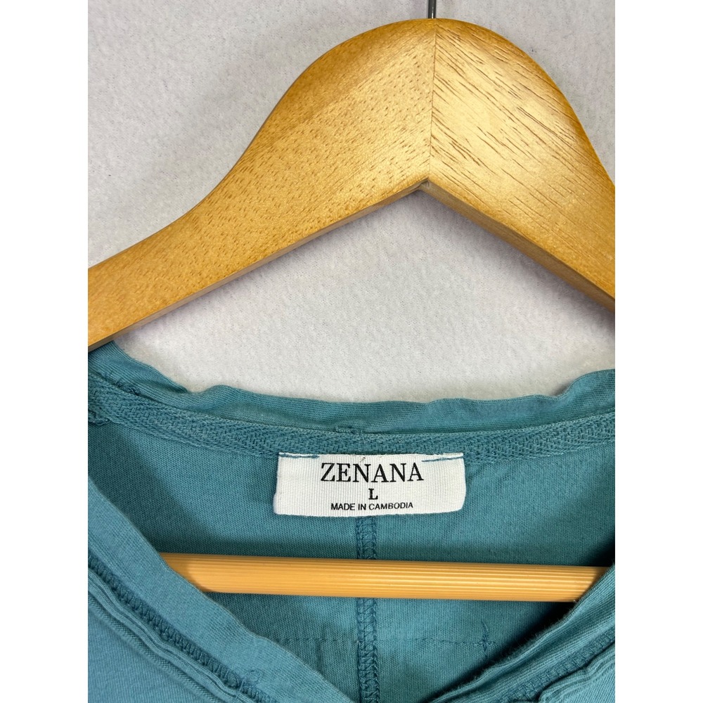 ZENANA Teal Long Sleeve Henley Button Up Casual Tunic Top Size L - Picture 2 of 9
